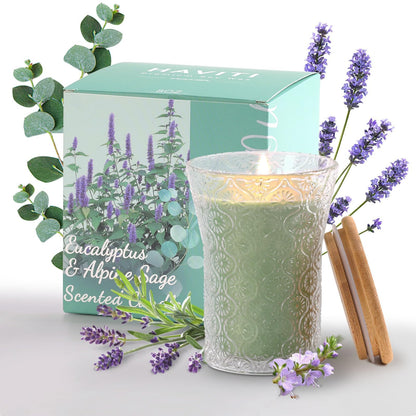 HAVITI Eucalyptus & Alpine Sage Scented Candle, Galentines Valentines Mother's Day Soy Jar Candles Gift Men Women,8 OZ Aromatherapy Luxury Candles for Home Decor