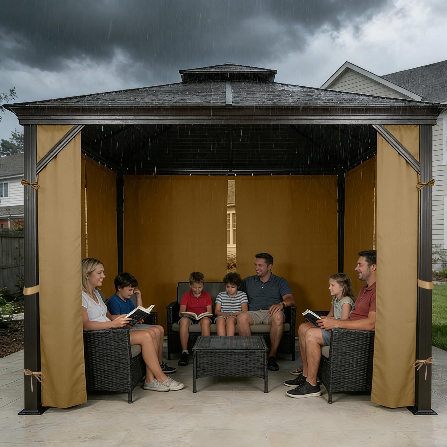 Gazebo Privacy Curtains 10' x 12' Replacement Panels – Waterproof & Windproof 4 Zippered Sidewalls for Patio Canopy, Outdoor Garden or Backyard Gazebo(Khaki)