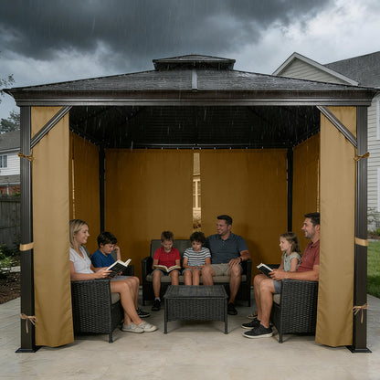 Gazebo Privacy Curtains 10' x 12' Replacement Panels – Waterproof & Windproof 4 Zippered Sidewalls for Patio Canopy, Outdoor Garden or Backyard Gazebo(Khaki)