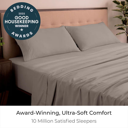 Mellanni King Sheets Set - Luxury 4 PC Bedding Collection | Extra Soft, Cooling, Wrinkle-Resistant (King, Tan)