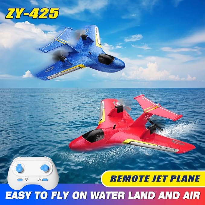 RC Water PlaneRC Airplane for Water Land and Air Remote Control Airplane Flying Fighter Toys2.4GHz 6-axis Gyro Stabilizer RTF Glider Aircraft Jet for Kids Adults Beginners Boys (Blue)