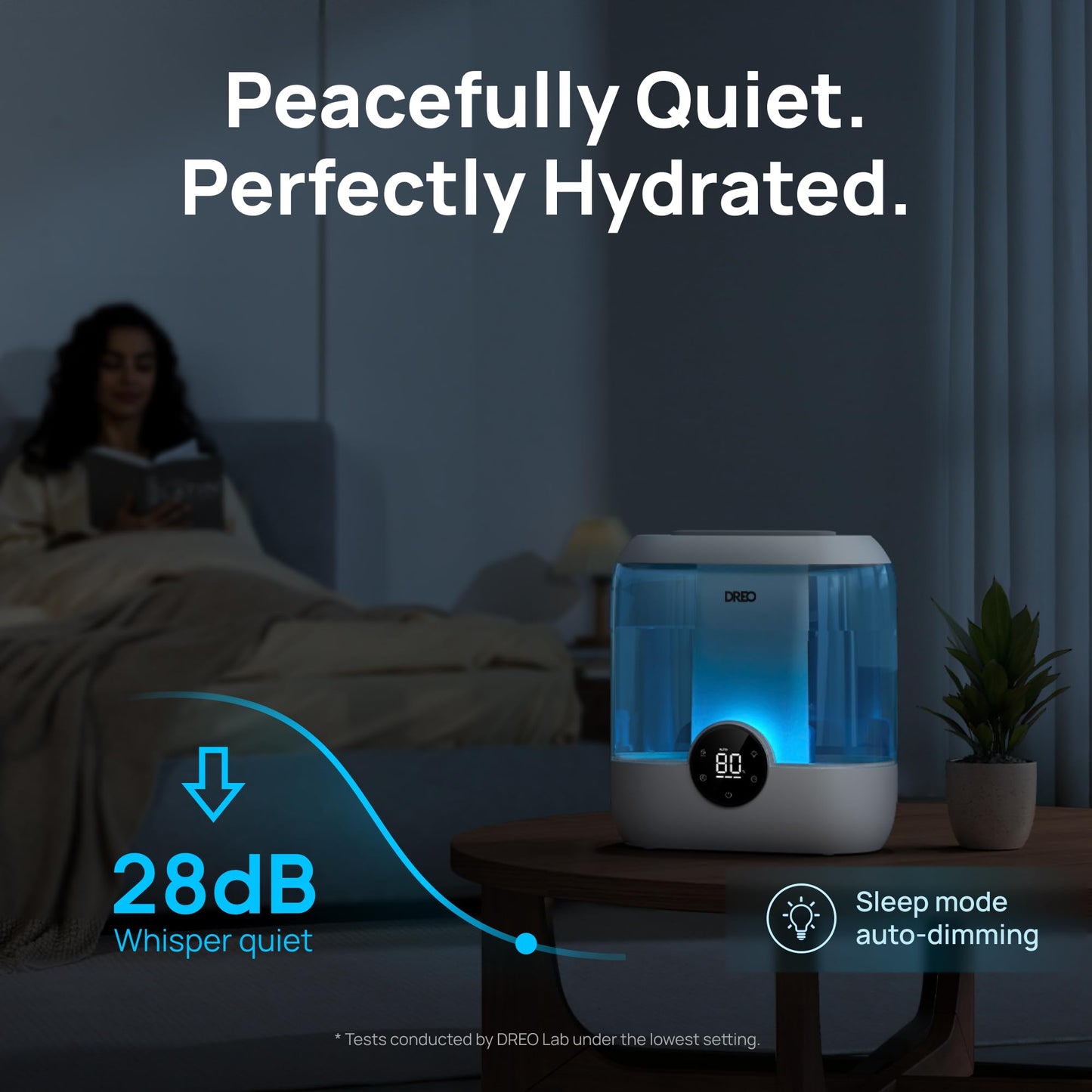 Dreo 6L Top Fill Humidifiers for Bedroom, 60H Runtime 28 dB Quiet Supersized Cool Mist Air Humidifiers for Large Room, Baby Nursery, Plant, Indoor, Night Light, Easy to Clean, Precise Humidity Control