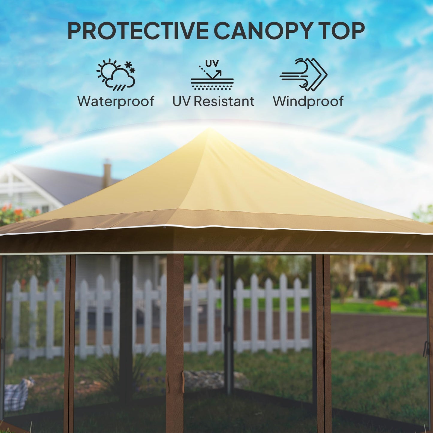Outsunny 12 x 12 ft. Pop Up Canopy Tent with Mesh Netting, UPF50+ Instant Sun Shelter with Carry Bag, Height Adjustable Party Tent Instant Event Shelter for Garden, Patio, Beige