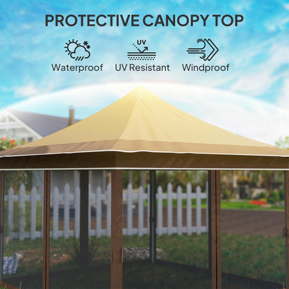 Outsunny 12 x 12 ft. Pop Up Canopy Tent with Mesh Netting, UPF50+ Instant Sun Shelter with Carry Bag, Height Adjustable Party Tent Instant Event Shelter for Garden, Patio, Beige