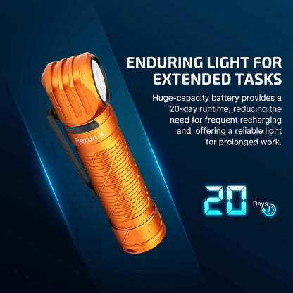 OLIGHT Perun 3 Rechargeable Headlamp Flashlight, 3000 Lumens LED Headlight with Red Light, Waterproof Head Lamp with Headband for Outdoor Camping, Hiking, Working(Orange)