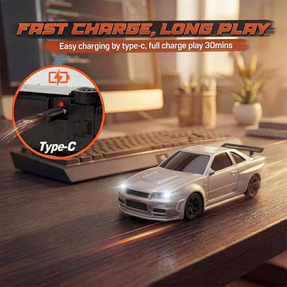 [2026 New Upgrade 1/43 Scale Mini RC Drift Car with Gyroscope Toys for Age 8-14 Old Birthday Gifts Micro Small with Full Proportional RTR 2.4GHz Remote 2 Tire Sets 8 Cones - Silver