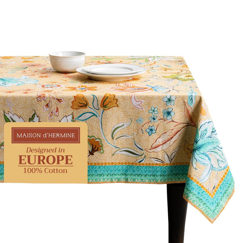 Maison d' Hermine Table Cloth Rectangle Table 100% Cotton 60 x 120 Inches Tablecloth Reusable Decorative for Dining Kitchen Farmhouse Home Gifts for Mothers Day Spring Summer - Luxury Loft - Peach