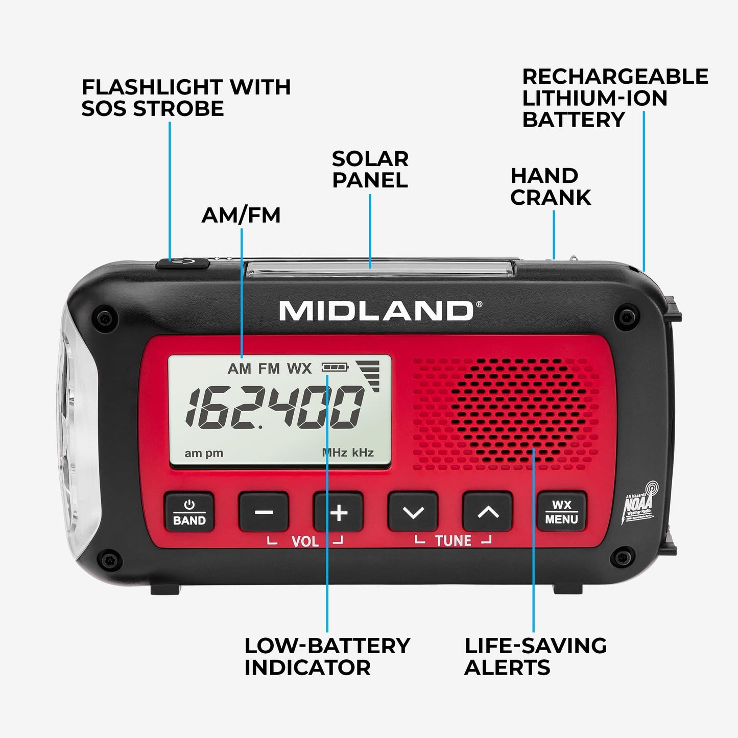 Midland Deluxe Home and Travel Emergency Radio - NOAA Weather Alert Scanner, Flashlight, Alarm Clock and AM/FM