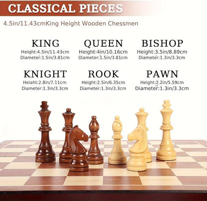 20 Extra Large Solid Walnut Wooden Chess Set with 2 Extra Queen Pieces - King Height 4.25''