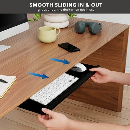 Mount-It! Under Desk Keyboard Tray, Adjustable Slide-Out Keyboard & Mouse Platform, 26.38" W × 10" D, Ergonomic Wrist Rest, Height Tilt & Swivel, Heavy-Duty Bolt-On Keyboard Drawer for Home Office