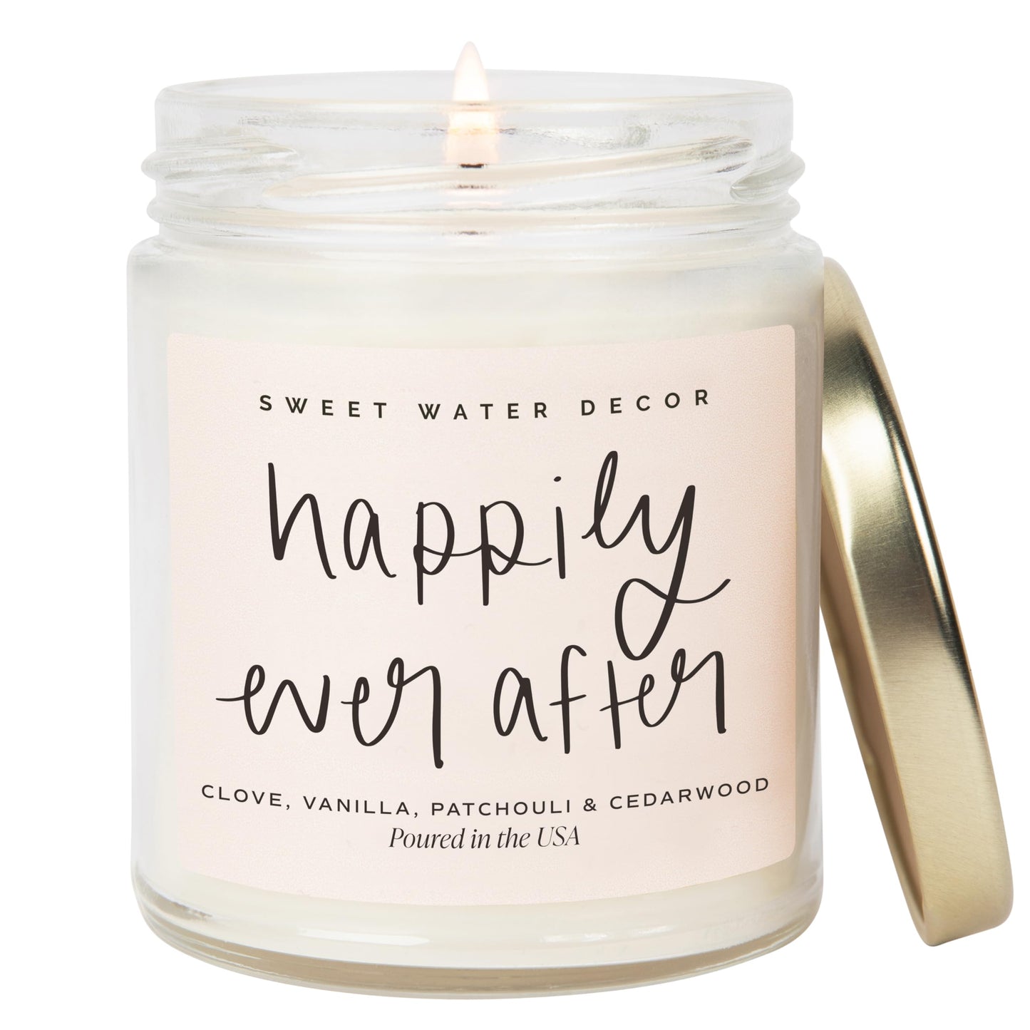 Sweet Water Decor Happily Ever After Candle - Gold Pepper, Clove Leaf, Nutmeg and Lavender Scented Candle for Home - 9oz Clear Jar with 40 Hour Burn Time, Made in USA - Wedding and Engagement Gifts