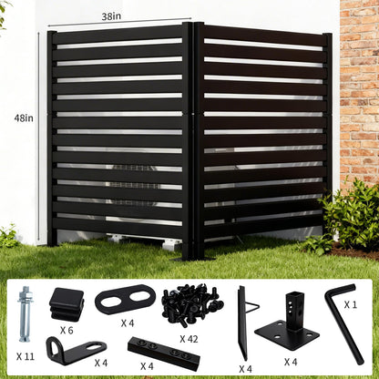 38" W x 48" H Double-Layer Privacy Fence, 4-Panel Heavy Duty Wrought Iron Screen for Maximum Backyard Privacy - Also for AC, Trash & Pool Enclosure