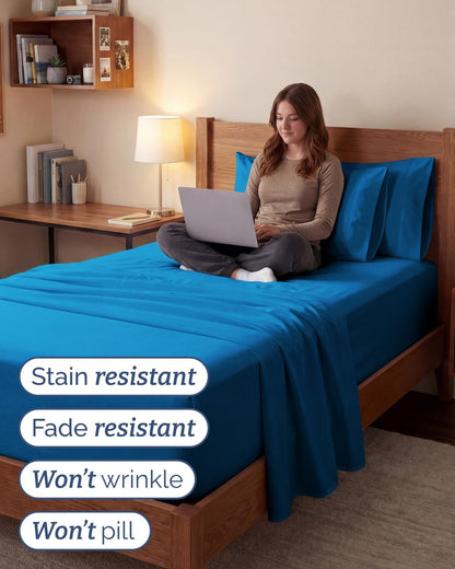 Skiennix Extra Deep Twin XL Sheet Set - 4-Piece Breathable Cooling Bedding - Soft, Wrinkle-Free Royal Blue
