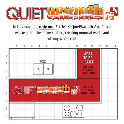 QuietWarmth Float 2-in-1 Kit QWF3X166F120VAL Radiant Floor Heating Mat w/Smart Home Thermostat for Laminate, Wood, Luxury Vinyl Floating Flooring- Cuttable Mat Size 3’x16.7' 120Volt (Covers 50sf)