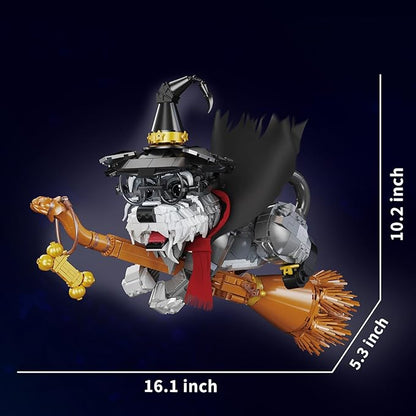 Mini Schnauzer Magic Building Blocks Adorable Wizard Dog Model Toy Kit Halloween Animal Decorations for Living Room and Bedroom 1298 Pcs Idea Creative Stem Gifts for Adults