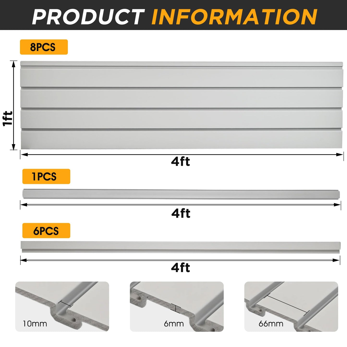 4'x8' Slatwall Panel Garage Storage System, PVC Slat Wall Paneling, Heavy Duty Wall Mount Slatwall Organizer for Garage Tool Organization, Retail Display, Guitar Shop & Home Wall Storage, Grey