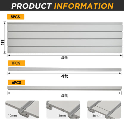 4'x8' Slatwall Panel Garage Storage System, PVC Slat Wall Paneling, Heavy Duty Wall Mount Slatwall Organizer for Garage Tool Organization, Retail Display, Guitar Shop & Home Wall Storage, Grey