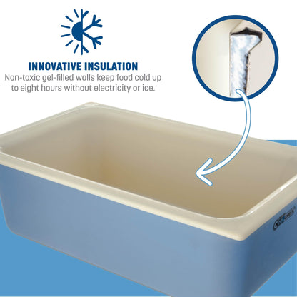 Carlisle FoodService Products Coldmaster Coolcheck Full Size Food Pan Insulated Food Pan with Refrigerant Gel Filling, Plastic, 15 Quarts, White, Blue