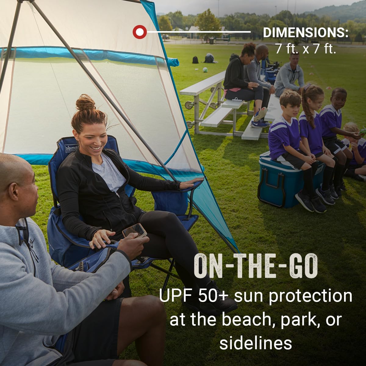 Coleman Portable 7x7ft Backpack Sun Shelter, Lightweight Shade Canopy with Easy Setup & Backpack Carry Bag, Great for Beach, Park, Sidelines, Backyard, Camping, & More