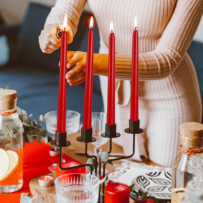 YOROXRG 24 Pack Red Taper Candles, 7-8 Hours Burn Time, Unscented, Smokeless and Dripless, 0.75 x 10 Inch Dinner Candle Set for Christmas,Household, Wedding, Party and Home Décor Candlesticks