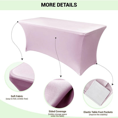 Obstal Spandex Table Cover 6ft Fitted Tablecloth Rectangular - Stretch Rectangle Folding Table Cloth for Birthday Party Wedding Banquet, Light Pink, 72L x 30W Inch