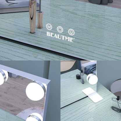 BEAUTME Large Vanity Mirror with Lights, 35.9''×24.3'' Makeup Mirror, Light up Mirror with 16 Dimmable LED Lights and 10X Magnification, 3 Colors Lights Modes, Touch Control, White