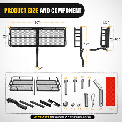 Nilight 60" x 20"x 7.87" Hitch Cargo Carrier & 5/8" Pin Clip Fits 2-Inch Receiver 500 Lbs Heavy Duty Capacity Luggage Basket Fold Up for SUV Pickup Camping Traveling