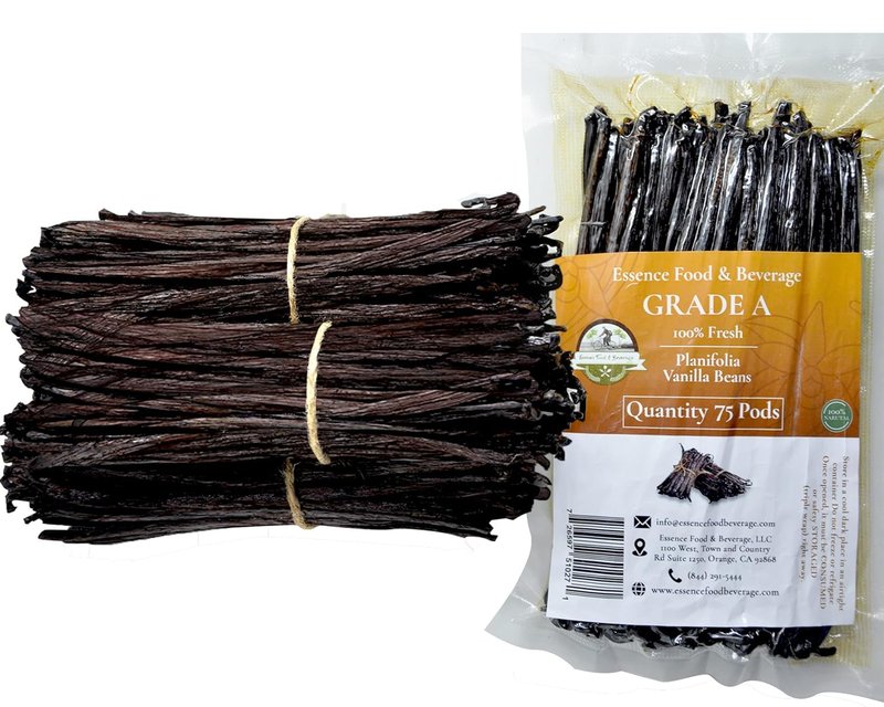 75 Vanilla Beans Bulk For Making Vanilla Extract Grade A - NON-GMO Fresh Pods, "6-8" Inches.