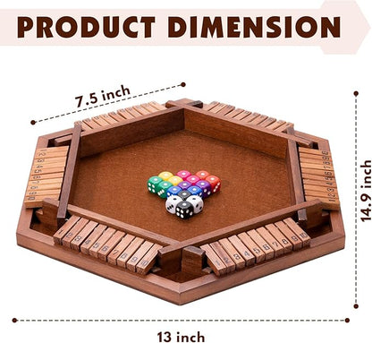Shut The Box Wood Board Game2-6 Player Puzzle Game 16 Dice Educational and Entertaining Classic Tabletop Math Game for Kids
