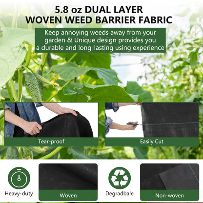 GarveeLife Woven Landscape Fabric 5.8 oz, 3 x 300 ft Weed Fabric Barrier, Double Layer, Garden Fabric Weed Barrier, Weed Control Fabric Ground Cover, Gardening Mat for Garden Beds, Landscaping