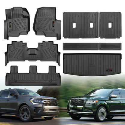for Ford Expedition/Lincoln Navigator 8 Seater 2018-2024 Floor Mats 3 Rows Trunk Cargo Liner and Backrest Mats All Weather TPE Fit Expedition/Navigator Accessories (8 Seat Full Set-Not for MAX Or L)