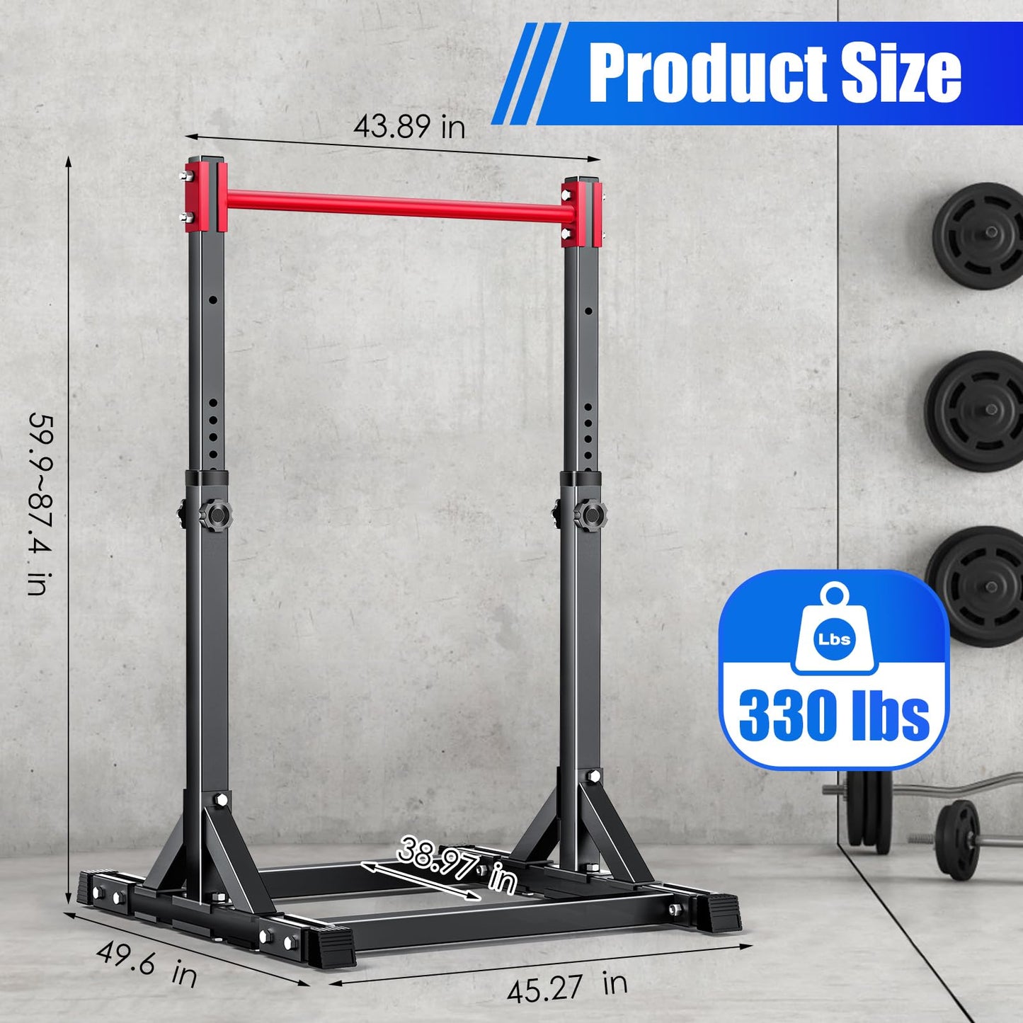 AFFLUENT Pull Up Bar Stand Free Standing Pull Up Bar Station 8 Adjustable Heights Power Tower for Home Gym Workout 330lbs Capacity Red
