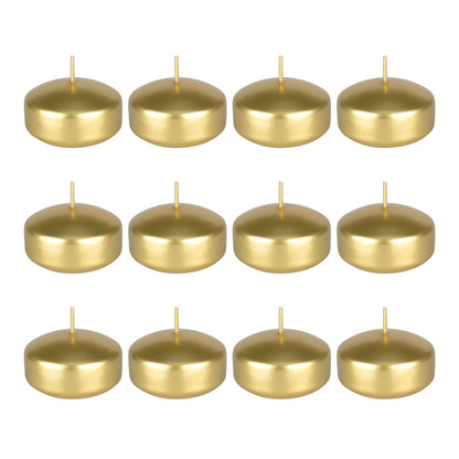 Mega Candles 12 pcs Unscented Gold Floating Candles, Hand Poured Wax Candle 2 Inch Diameter, Home Décor, Wedding Receptions, Centerpieces, Occasions, Events, Festivities, Meditations, Spas