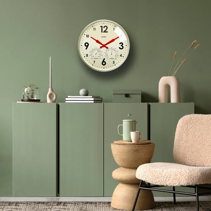Cloudnola Indoor Outdoor Waterproof Metal Wall Clock with Thermometer and Hygrometer, Gray Zinc, 18 inch Silent Non-Ticking Battery Operated Quality Quartz Round Clock for Patio and Home Decor