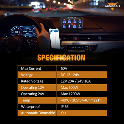 Auxbeam 8 Gang Switch Panel BA80, Universal Circuit Control Relay System Box with Automatic Dimmable On-Off LED Switch Pod Touch Switch Box for Car Pickup Truck Boat UTV ATV, Blue 3 Years Warranty