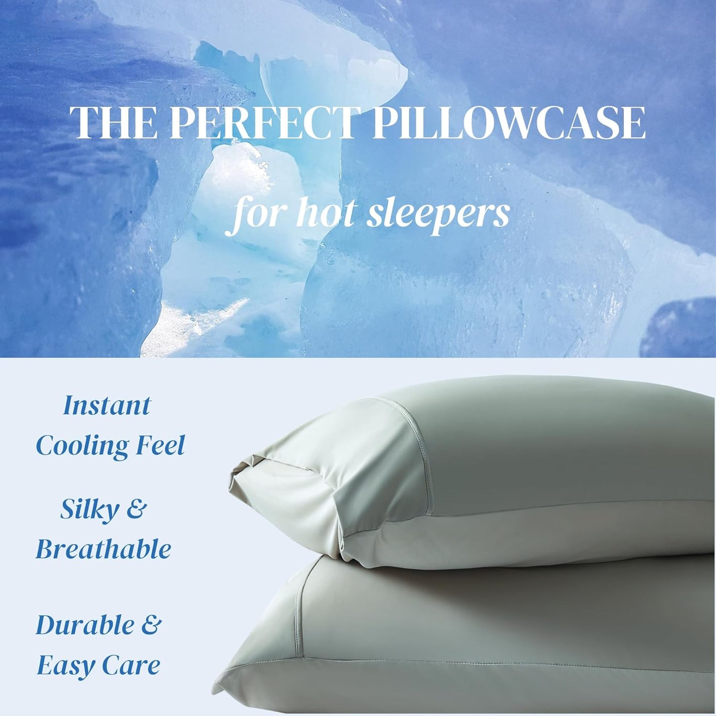Beckham Hotel Collection Cooling Pillowcases - King Size Set of 2 | Silky Soft, Breathable & Moisture-Wicking in Aqua Gray