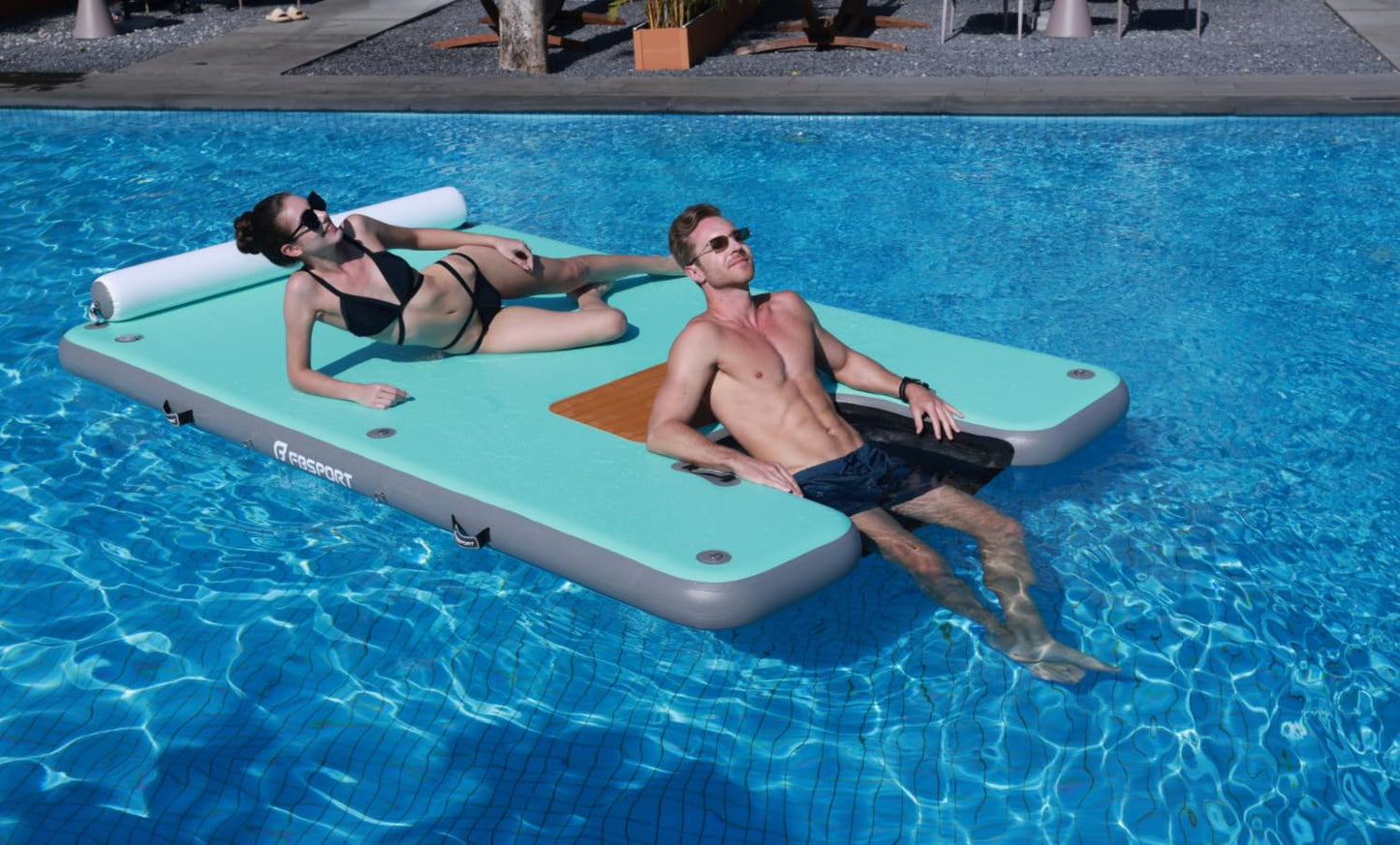 FBSPORT Inflatable Floating Dock with Boat Ramp,Non-Slip Air Dock Floating Platform with Water Ladder and Headrest, Inflatable Island Water Raft for Pool Lake Beach Ocean