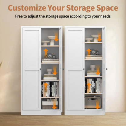 FOSTOKO Kitchen Pantry Cabinet, 61 Inch Tall Storage Cabinet, Metal Cabinet with Doors and Adjustable Shelves, Food Pantry Storage Cabinet for Kitchen Room, White