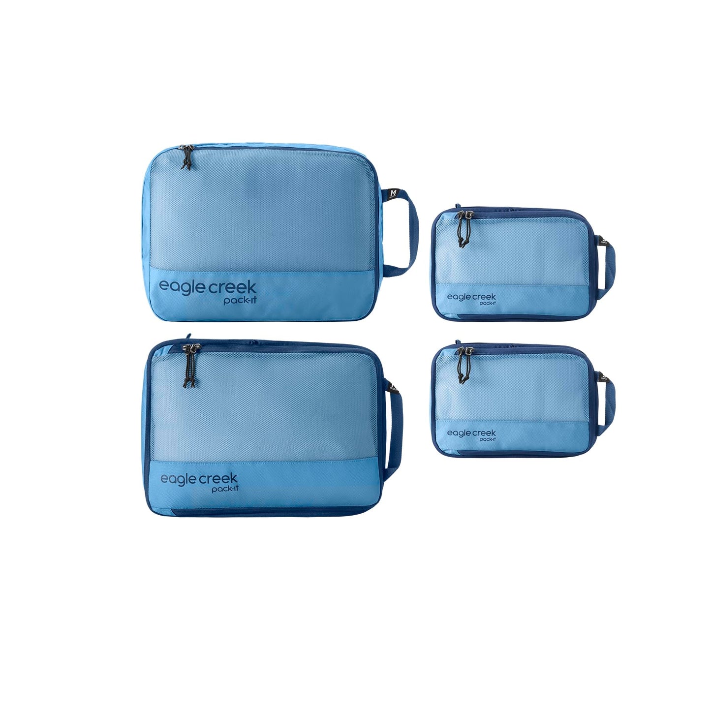 Eagle Creek Pack-It Reveal Carry-On Set - Compression Cube S (2x) & M (1x) & Clean/Dirty Cube M - Angled Zipper Stackable Carry-On Packing Tubes - Travel Essentials - Blue Dawn