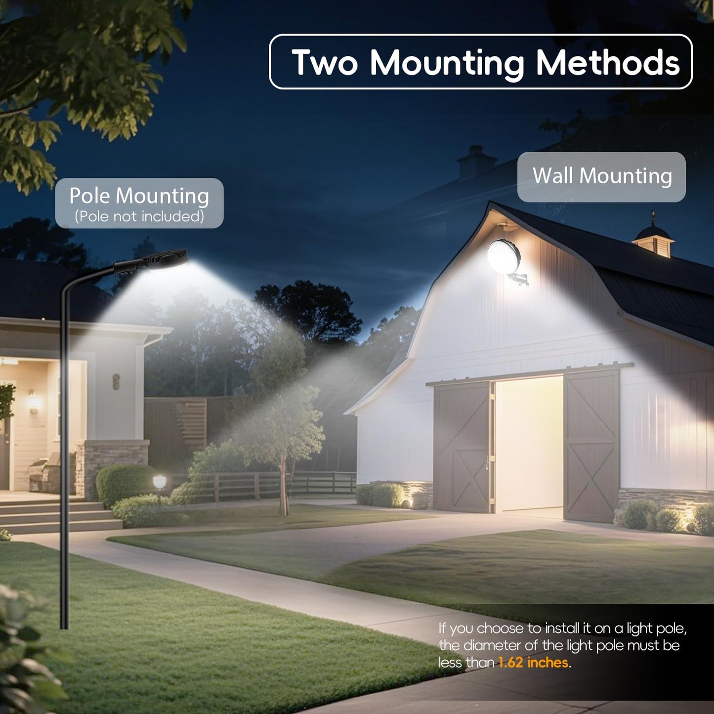 MOONTIP 150W 4 Pack 20000LM Dusk to Dawn Outdoor Lighting, LED Barn Lights Outdoor with 150° Adjustable Photocell Pole Light 6500K Flood Light, IP66 Waterproof Area Street Light for Garage Yard
