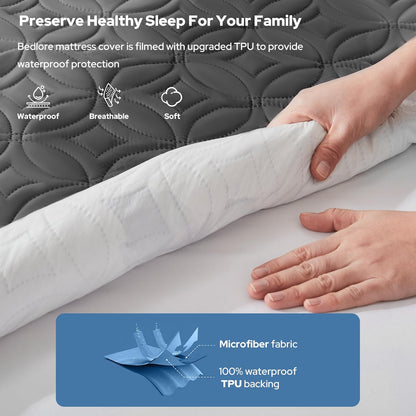 BEDLORE Waterproof Mattress Protector - Soft, Dirt-Proof Full Size Pad for Deep Pocket Beds (Gray)