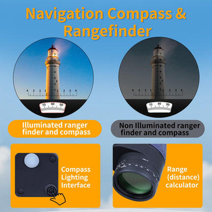 Binger 7x50 Marine Binoculars w/Rangerfinder Global Compass Floating Waterproof Marine BAK4 FMC Waterproof Nitrogen Filled