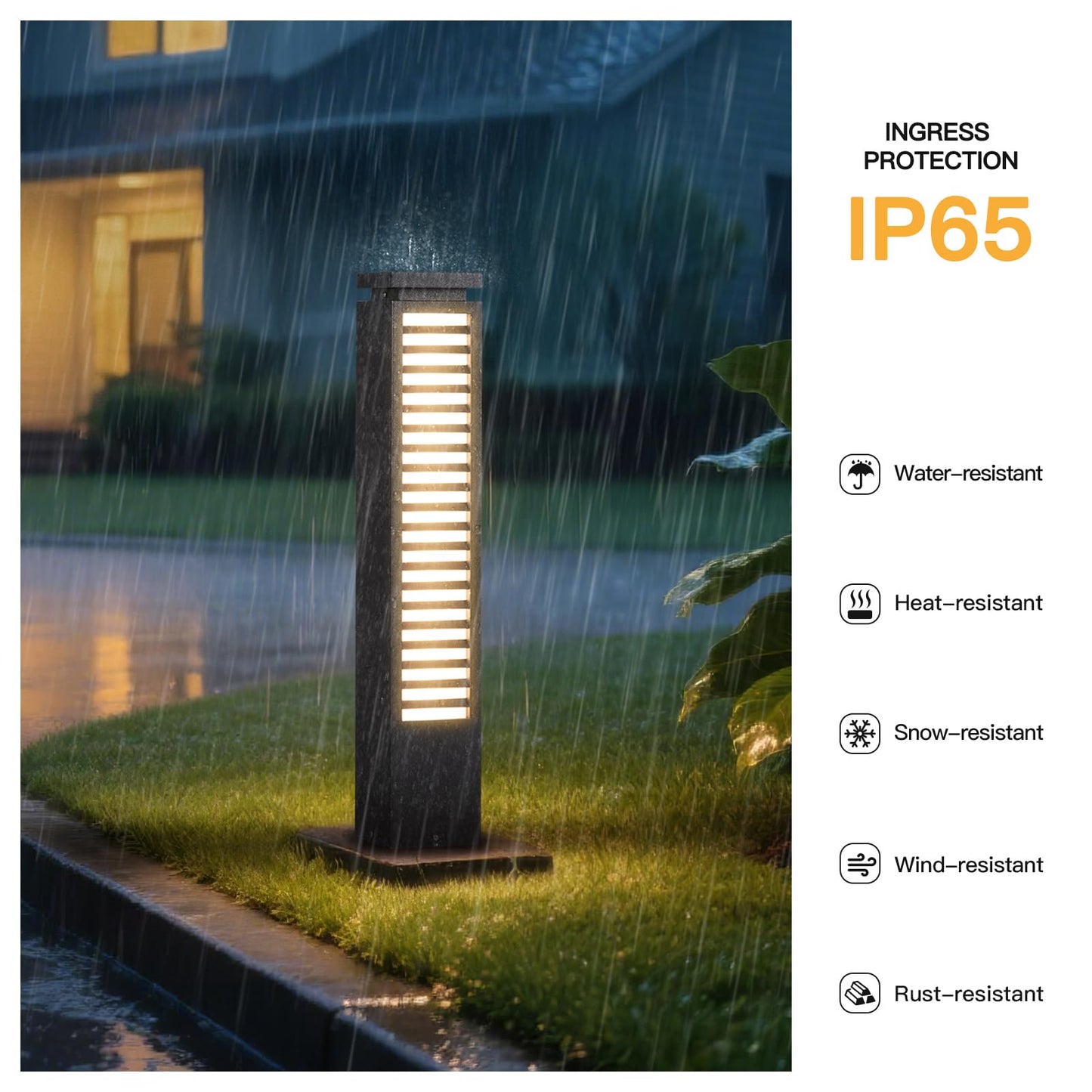 MVBT Outdoor Pathway Lights, 27.6" AC 100-240V Bollard Lights, IP65 Waterproof Path Light, 3000K LED Bollard Landscape Lighting, Modern Commercial Curb Appeal Light for Garden Driveway Sidewalk Lawn
