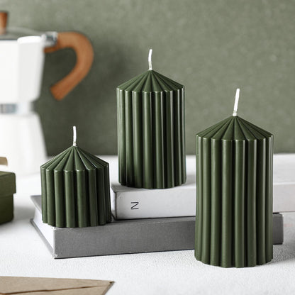 Conelist Set of 3 Moss Green Ribbed Pillar Candles Soy Wax Scented Ribbed Candles Includes 2.8, 4.2 and 5.1 Inches Heights Decorative Romantic Wedding Decoration for Couple Home Birthday Gift
