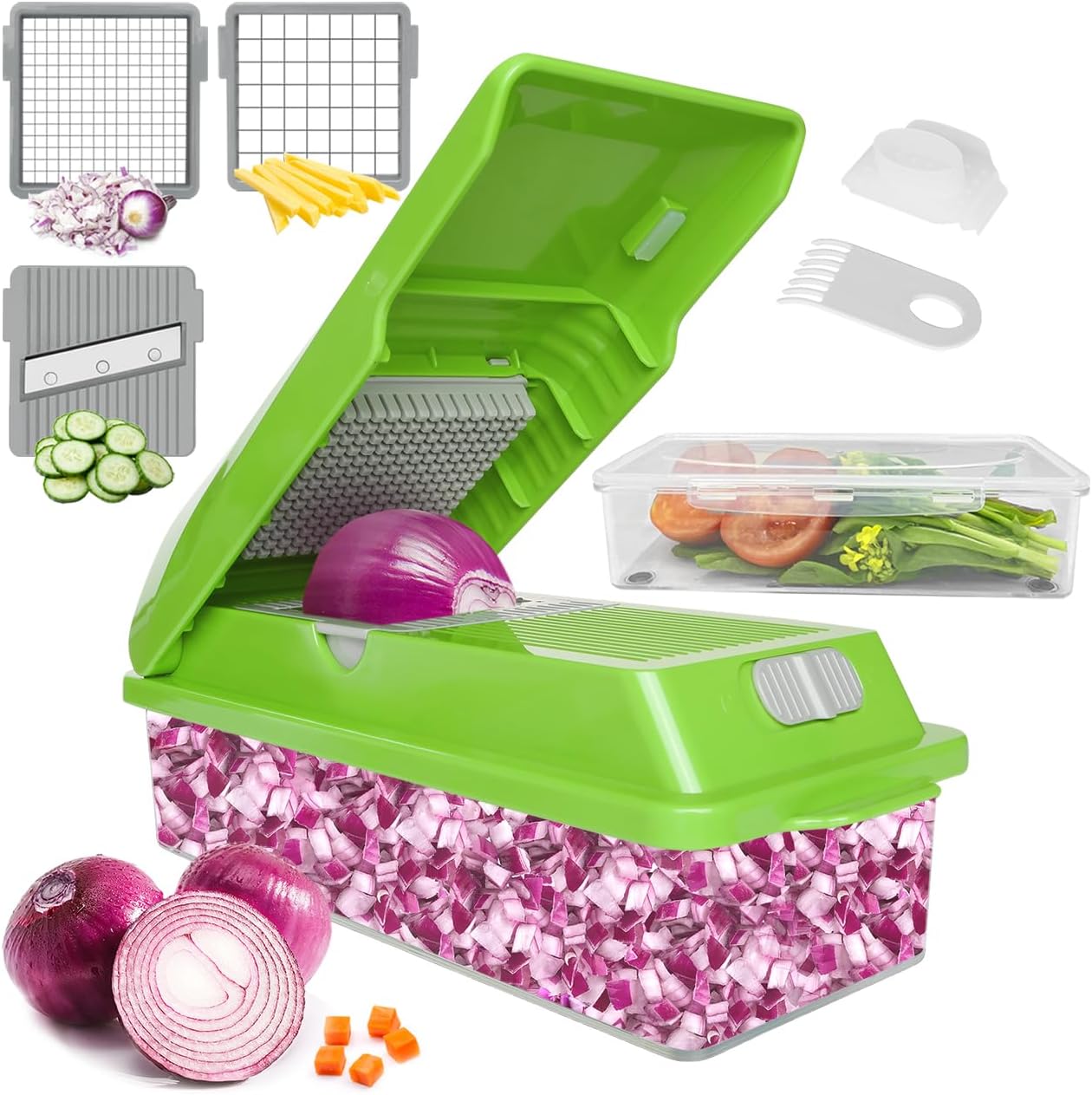 LHS Professional Vegetable Chopper - 5-in-1 Food Slicer and Dicer with Storage Containers | Green