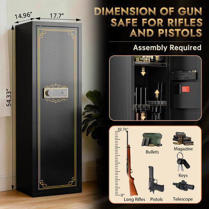 KAER 8-12 Fingerprint Long Gun Safe for Rifles & Pistols | Password Lock | Adjustable Shelves | Perfect for Apartments, Homes, Offices | Secure Storage and Quick Access Gun Cabinet