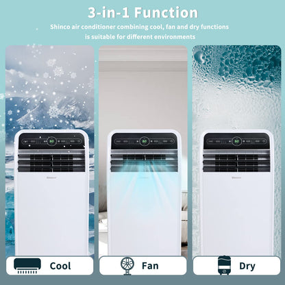 Shinco 12,000 BTU Portable Air Conditioner, Portable AC Unit with Built-in Cool, Dehumidifier&Fan Modes for Room up to 450 sq.ft, with Remote Control, 24 Hour Timer, Installation Kit