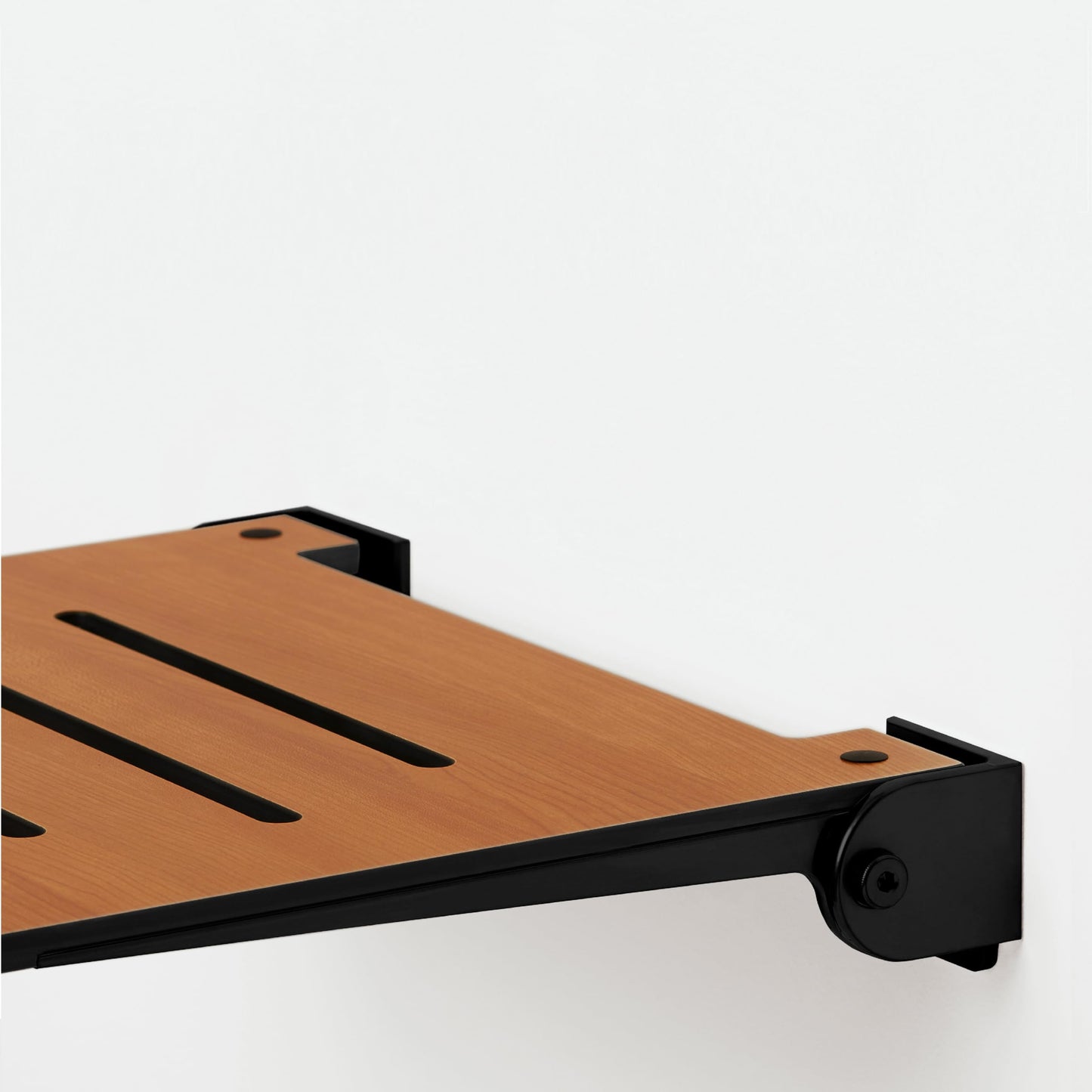 Seachrome 18 inch Silhouette Slimline Folding Wall Mount Shower Bench Seat, Teak Seat with Matte Black Frame