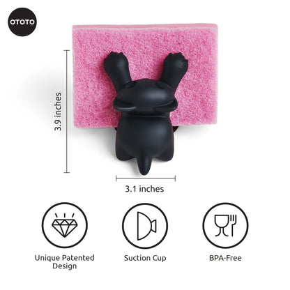 OTOTO Scrubby Cute Cat Sponge Holder for Kitchen Sink - Dishwasher Safe Dish Sponge Organizer- Compact, Cute Kitchen Accessories, Dish Sponge, White Elephant Gifts