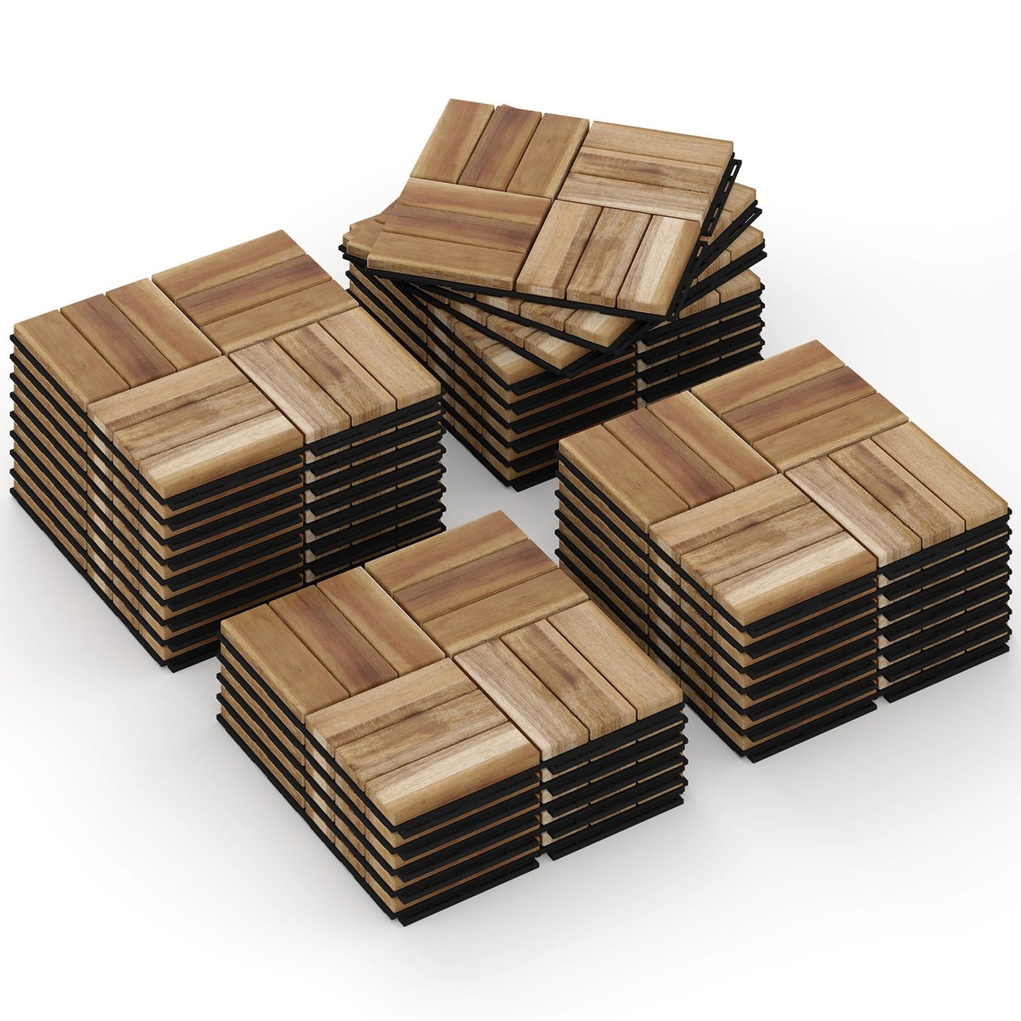 Rovibek Acacia Wood Interlocking Deck Tiles, 30PCS 12"x12" Outdoor Waterproof Decking Tiles, All Weather Use for Balcony Patio Backyard Poolside, Indoor & Outdoor, Checker Yellow